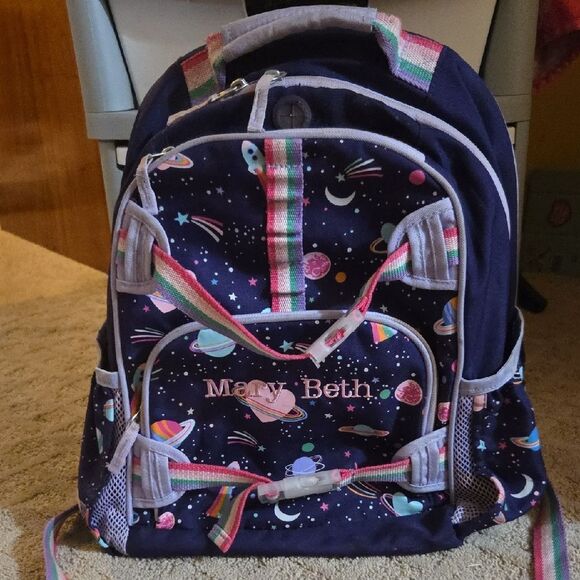 Pottery Barn Navy Space-Themed Kids Backpack - Picture 1 of 6